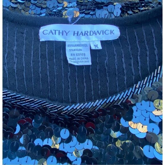 Cathy Hardwick Full Sequin BlackSweater 95% Lambs wool Sz. M Vintage 1980’s - Picture 6 of 6